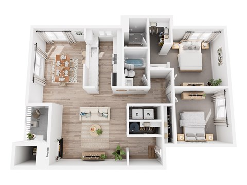 Floor plan for 2 beds, 2 baths, 1150 sqft